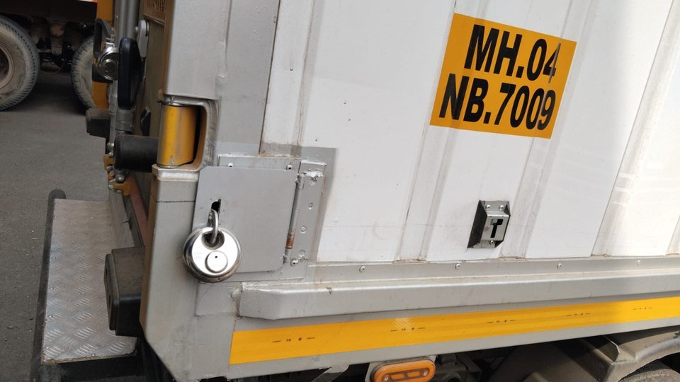 Customised lock hardware fitted to a Maurya Logistics vehicle